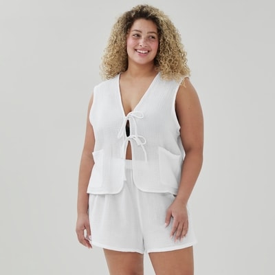 Haut en gaze froissée avec attaches Femmes+ - Blanc