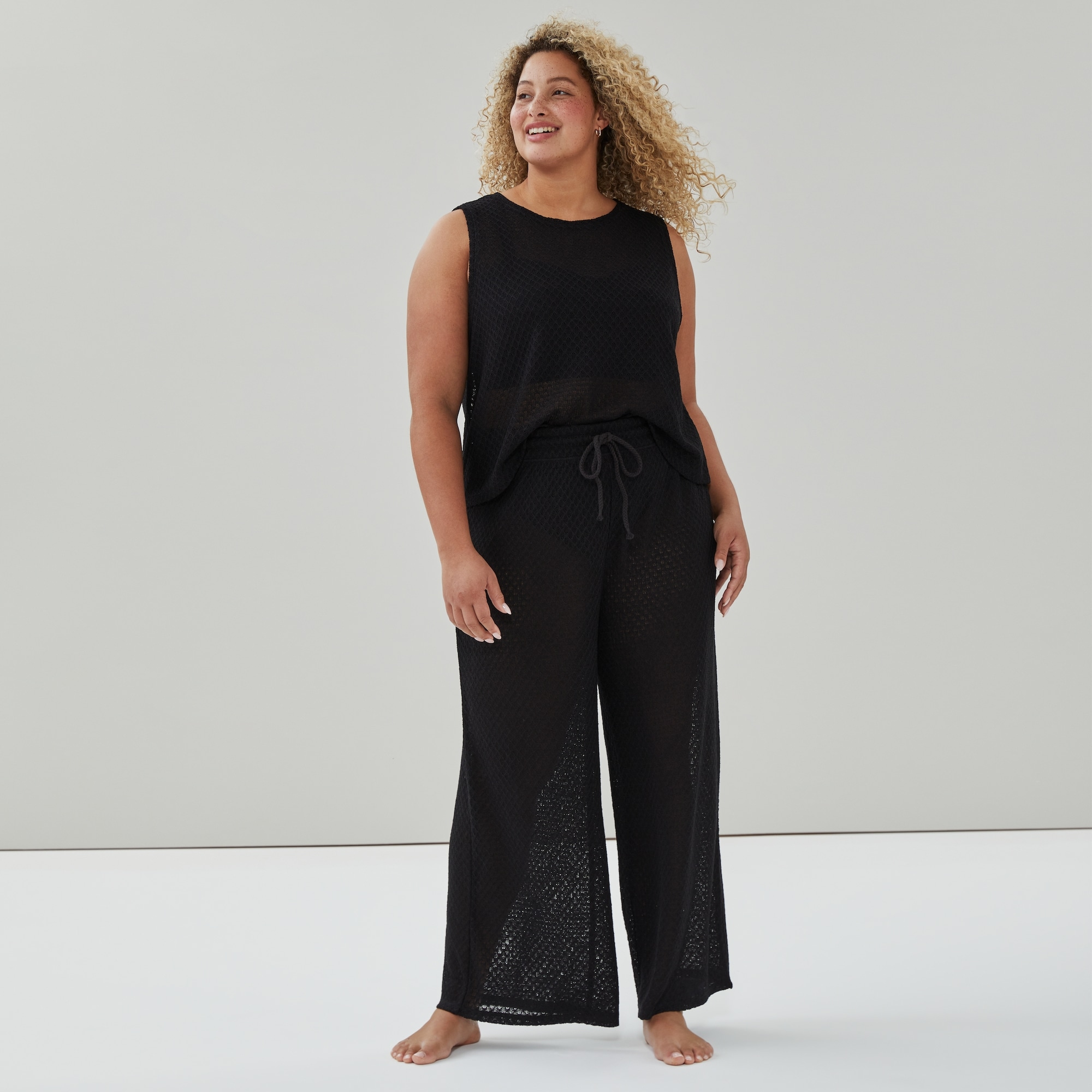 Women+ Crochet Coverup Pant in Black from Joe Fresh