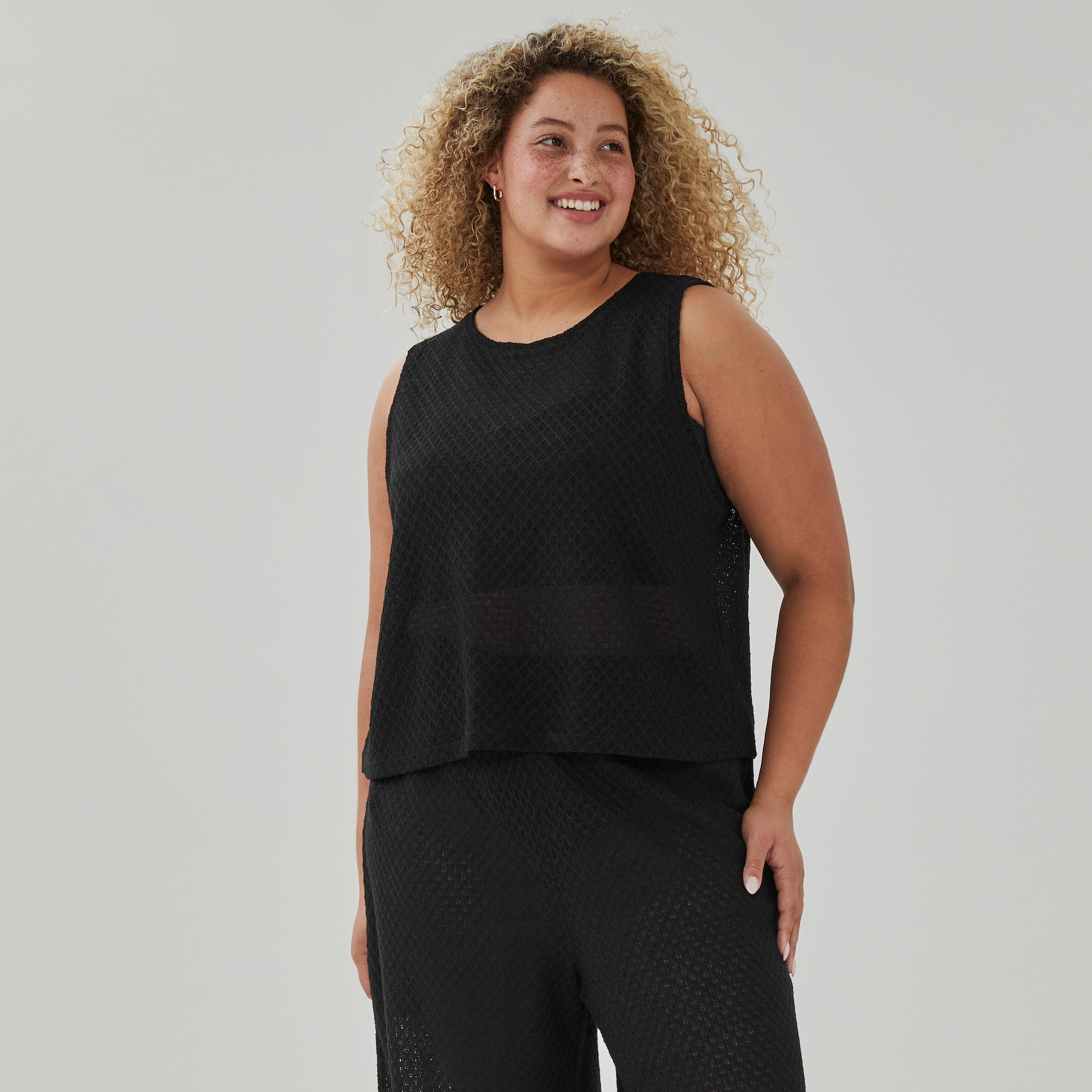 トップス deco depuis 1985 shrink une tank DECO depuis 1985 SHRINK LACE VOLUME SLEEVE TOPS gray - The Galaxy