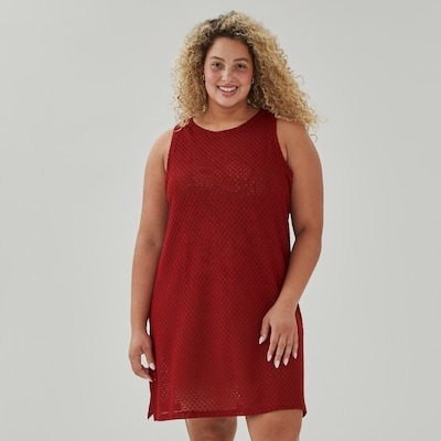 Women+ Crochet Coverup Dress - Dark Red