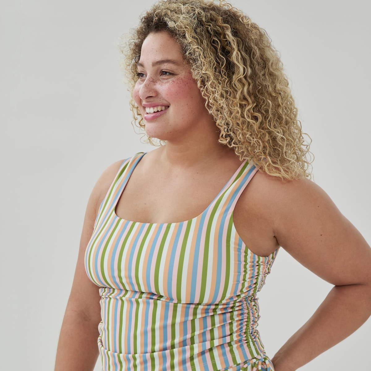 Women+ Striped Side Cinched Tankini - Blue