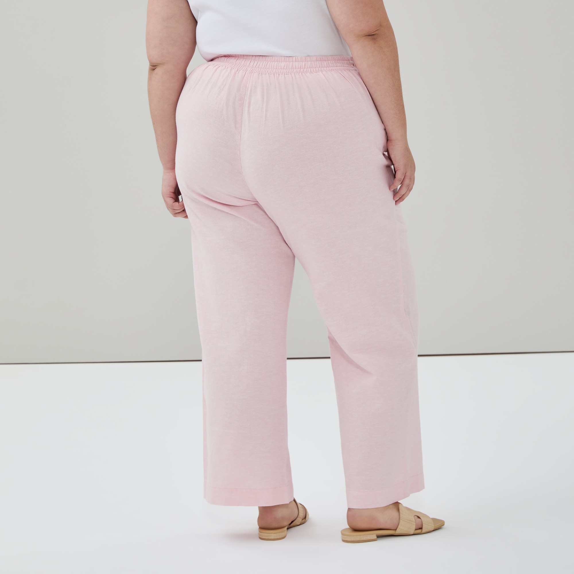 Women+ Linen Cotton Wide Leg Pant in Light Pink Mix from Joe Fresh