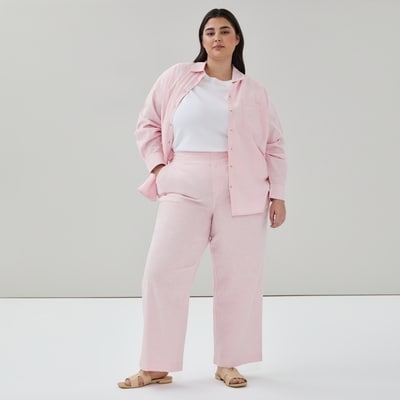 'Pantalon à jambe large en lin et coton Femmes+ - Mélange De Rose Pâle