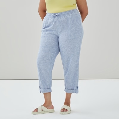 Women+ Linen Blend Roll Cuff Pant - Blue Mix