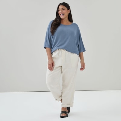 Pantalon retroussable en lin mélangé Femmes+ - Tilleul