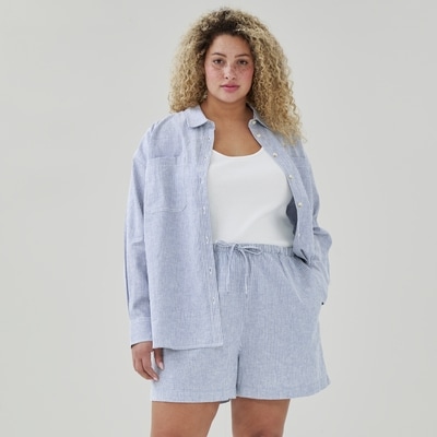 Women+ Linen Blend Striped Pull-On Short - Blue