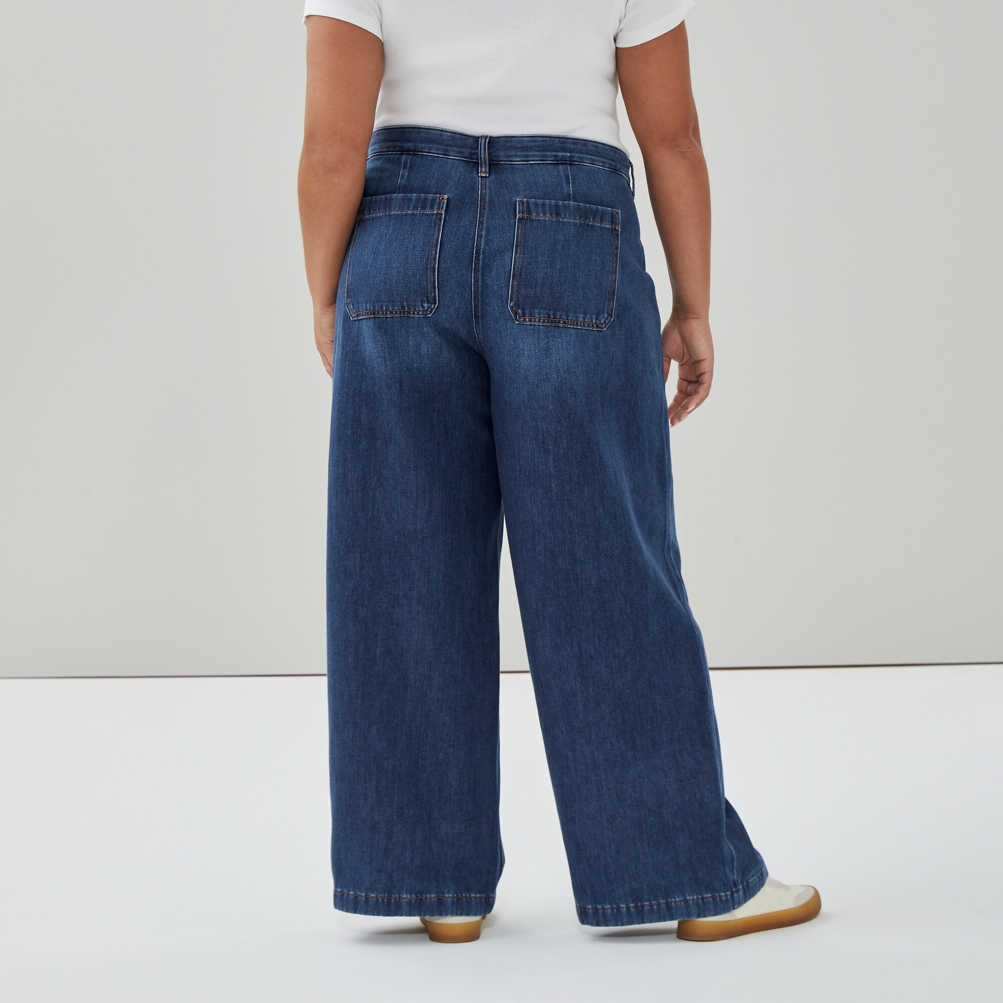 Jean à jambe large délavé foncé Femmes+