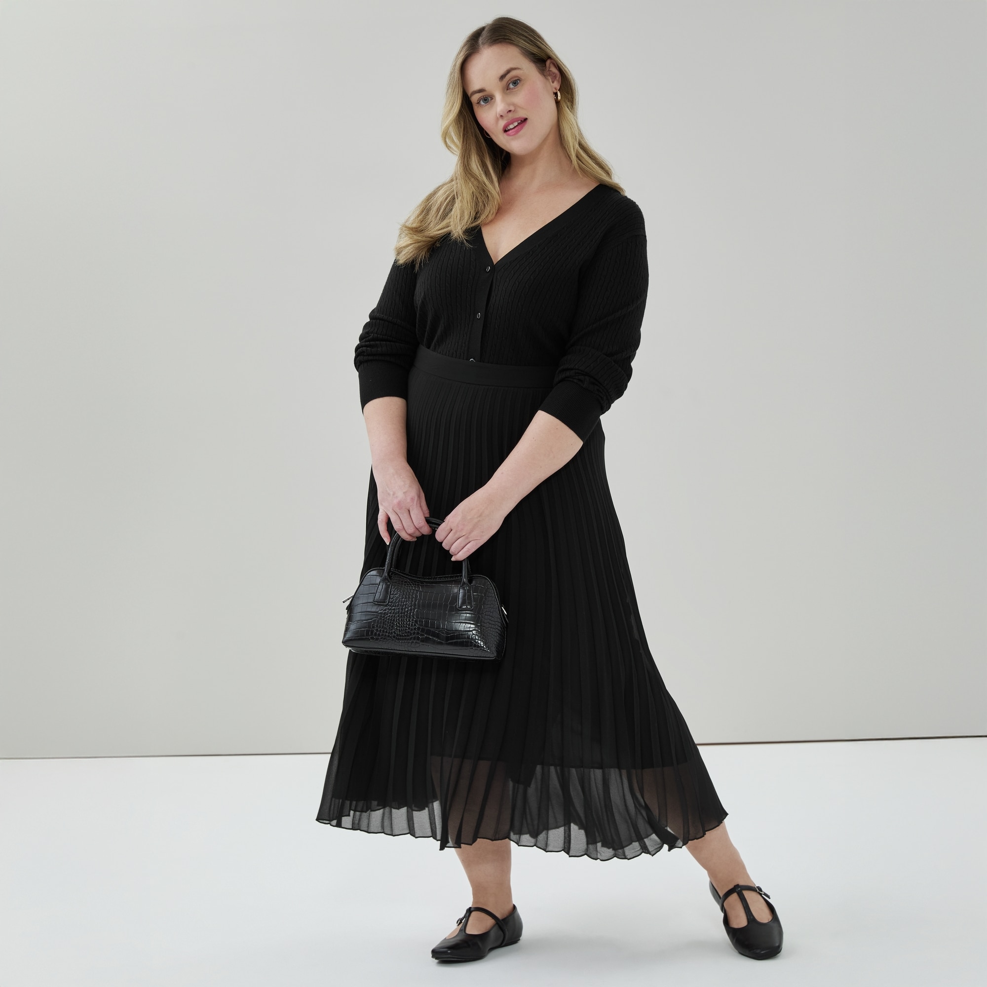 Women+ Pleated Midi Skirt in JF Black from Joe Fresh