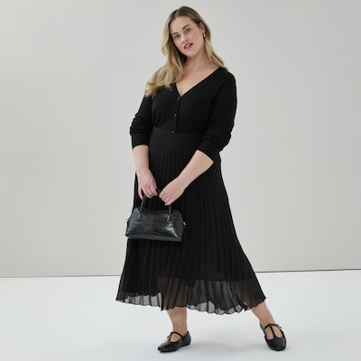 Women+ Pleated Midi Skirt - JF Black