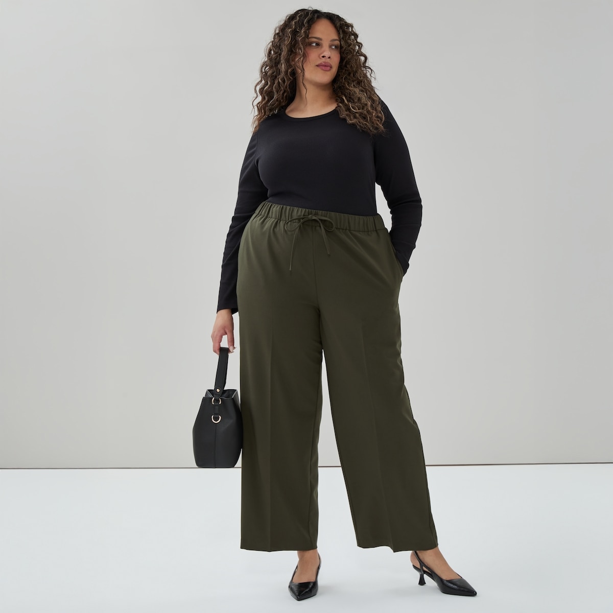 Women+ Wide Leg Pull-On Suit Pant - Dark Khaki Brown