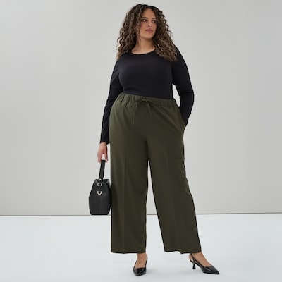Women+ Wide Leg Pull-On Suit Pant - Dark Khaki Brown