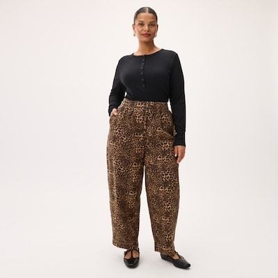 Women+ Twill Printed Wide Leg Pant - Brown