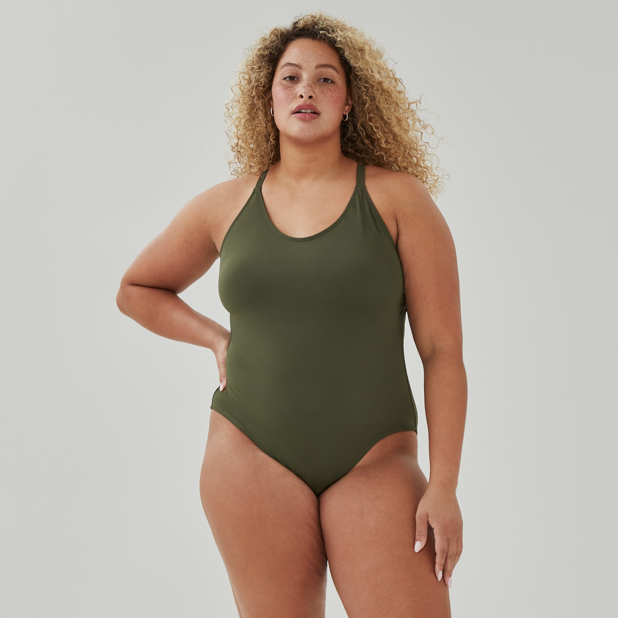 Women+ Crossback Swimsuit in Army Green from Joe Fresh