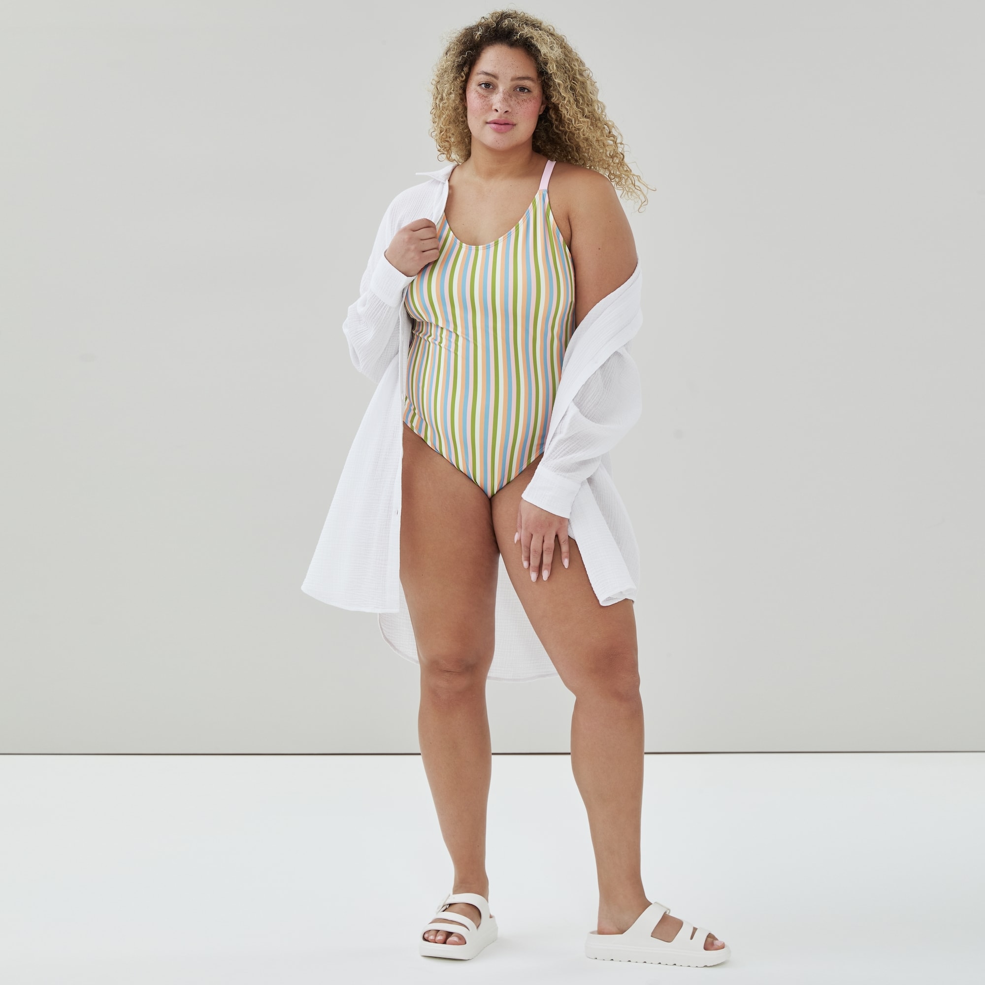 Women+ Striped Crossback Swimsuit in Blue from Joe Fresh
