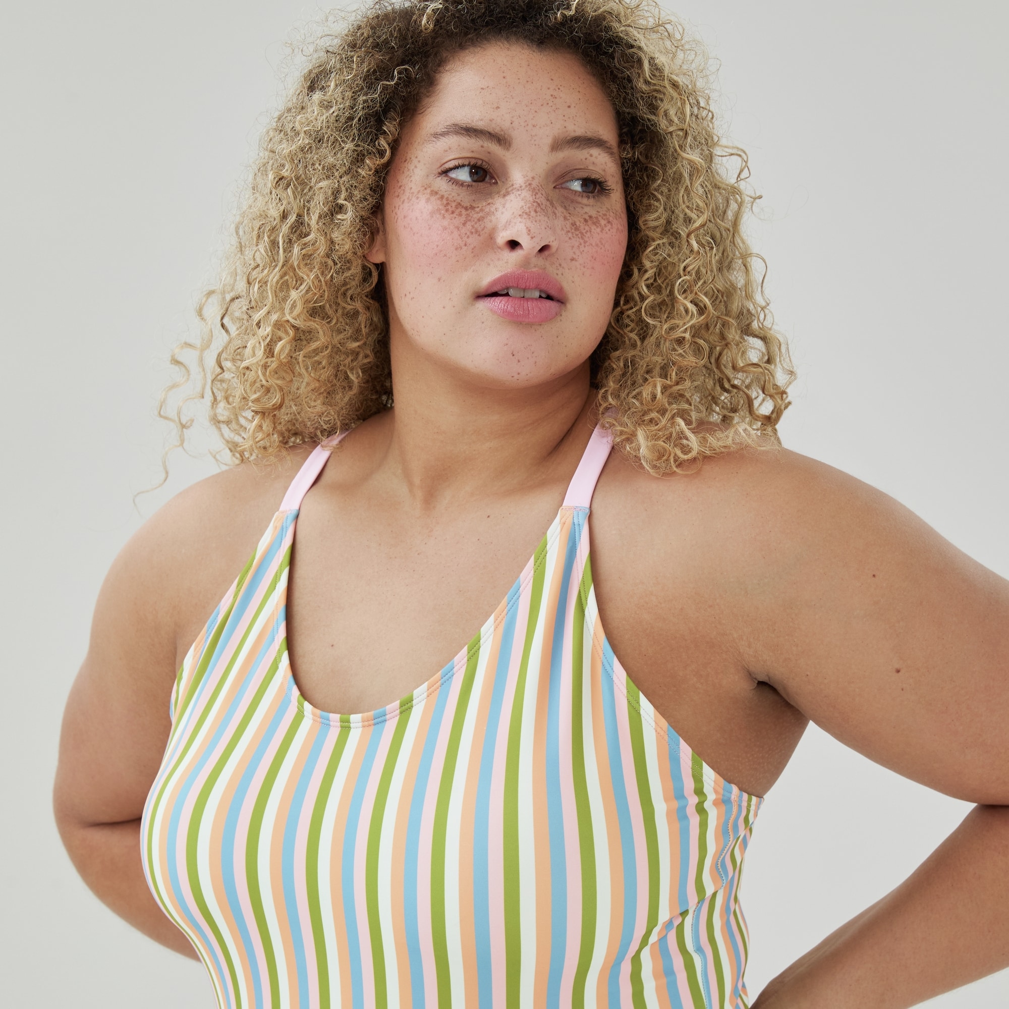 Women+ Striped Crossback Swimsuit in Blue from Joe Fresh
