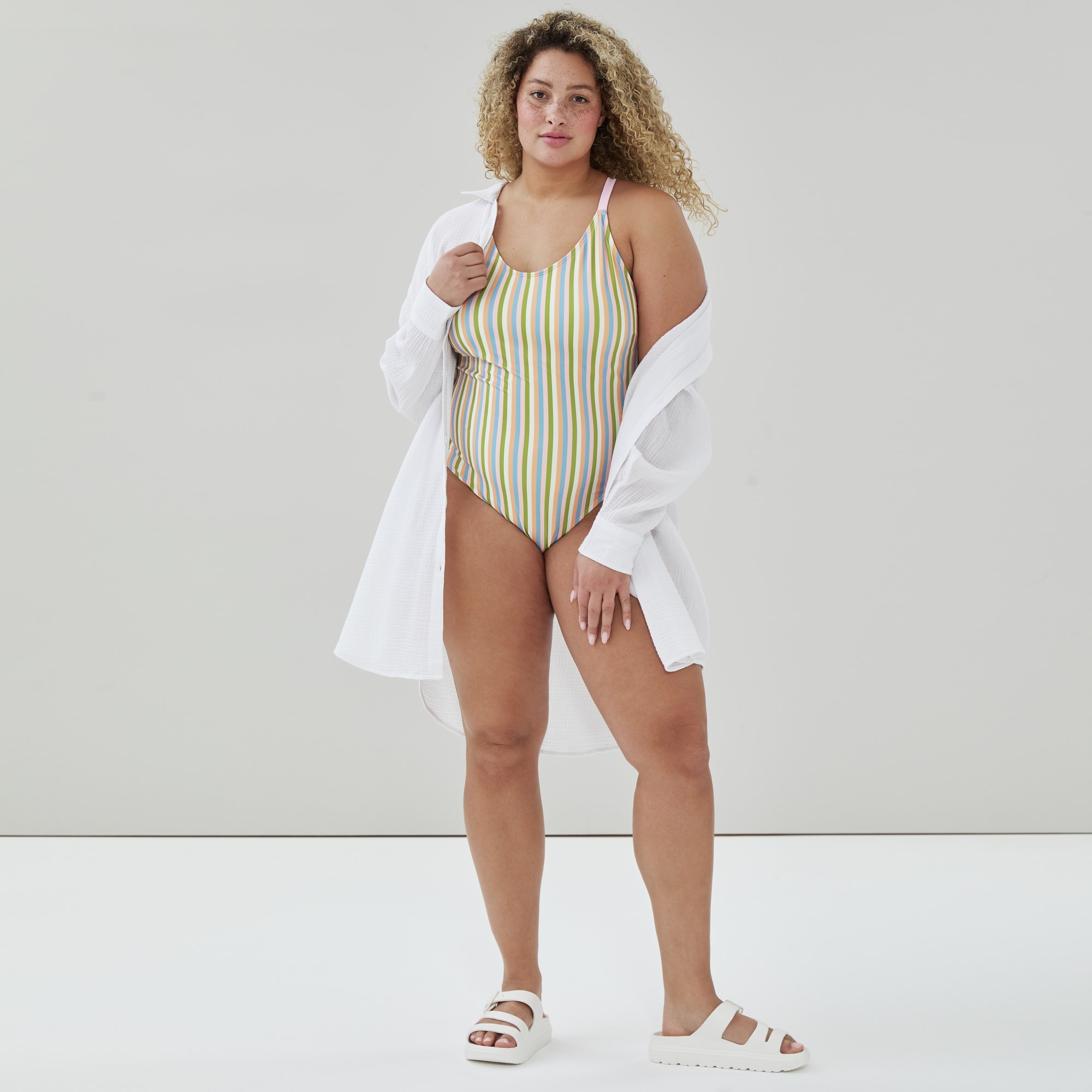 Women+ Striped Crossback Swimsuit in Blue from Joe Fresh