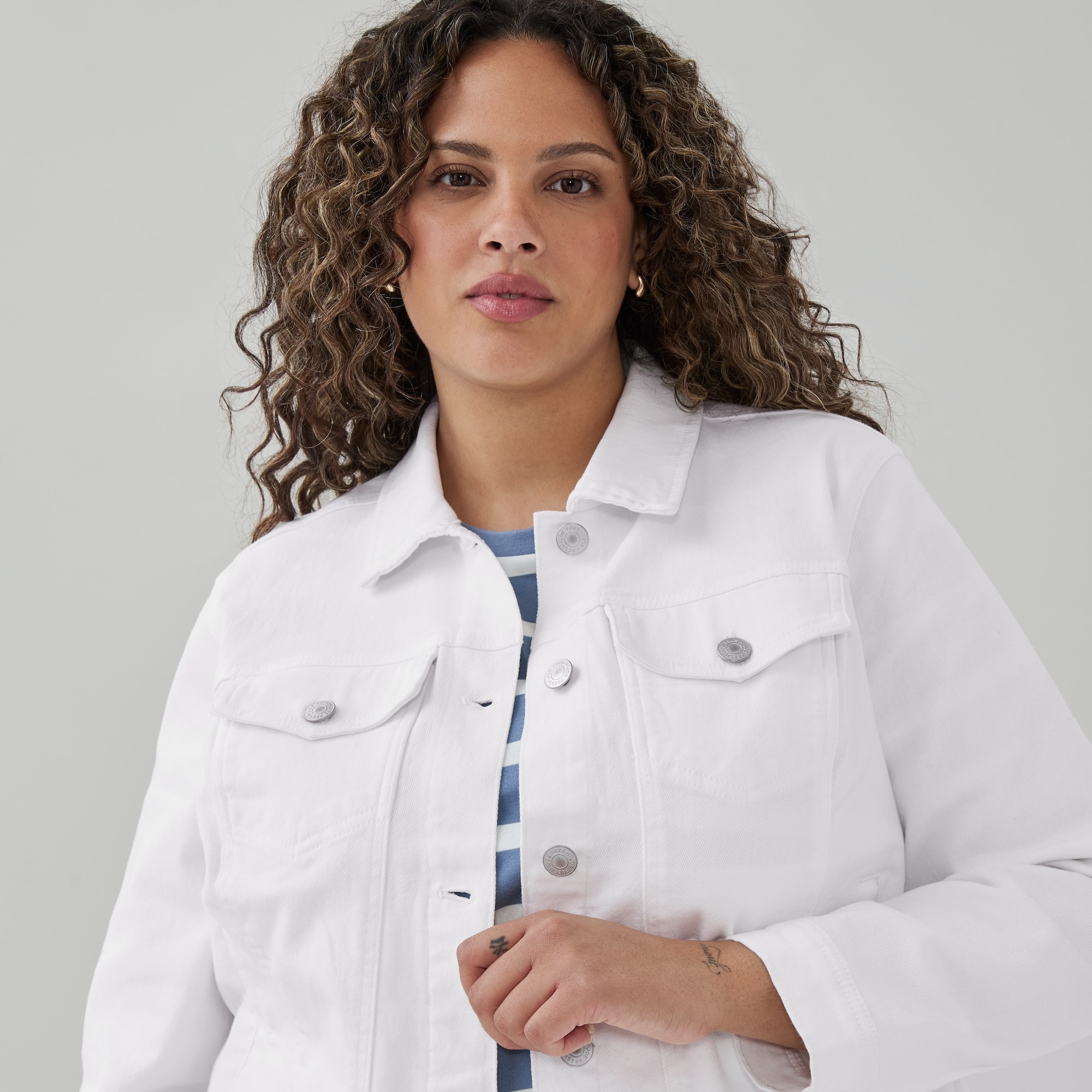 ジャケット・アウター   white denim jacket Women+ Denim Jacket in Off White from Joe Fresh