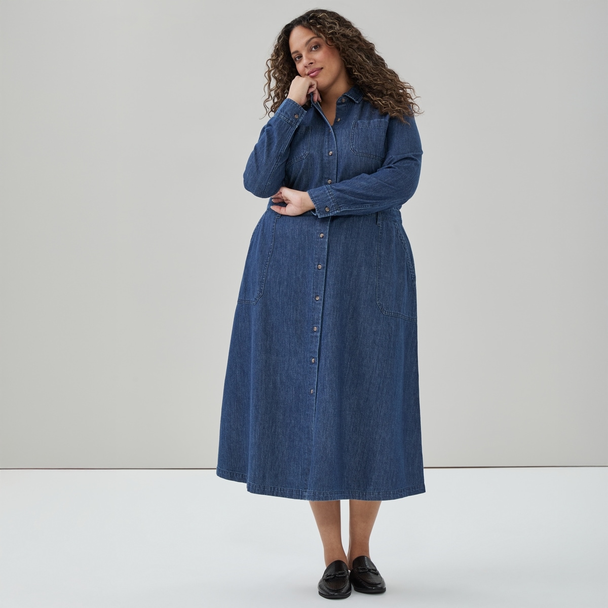 Robe midi en denim  manches longues Femmes+