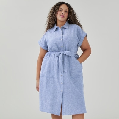 Women+ Linen Cotton Midi Dress - Blue Mix