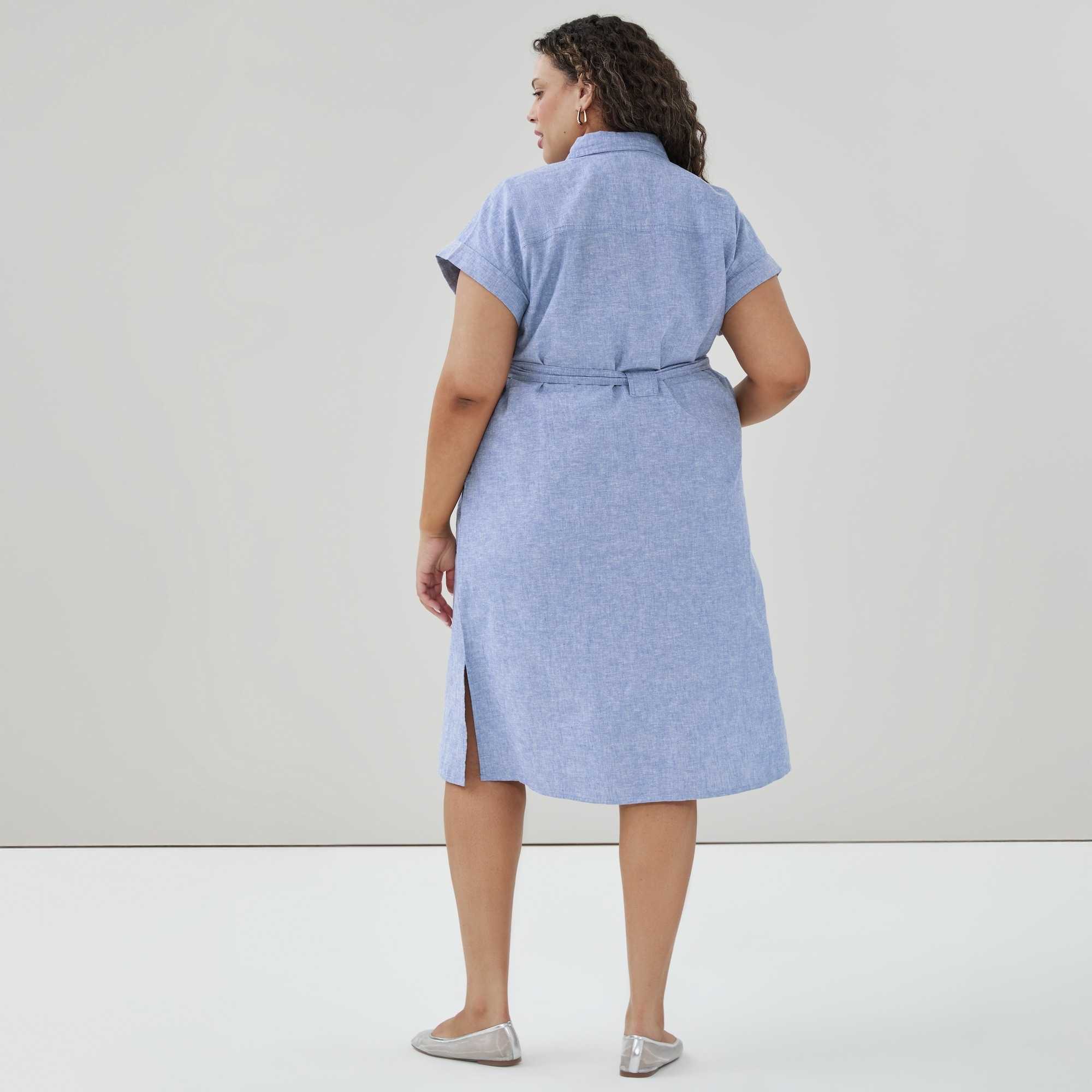 Linen Cotton Midi Dress in Blue Mix from Joe Fresh