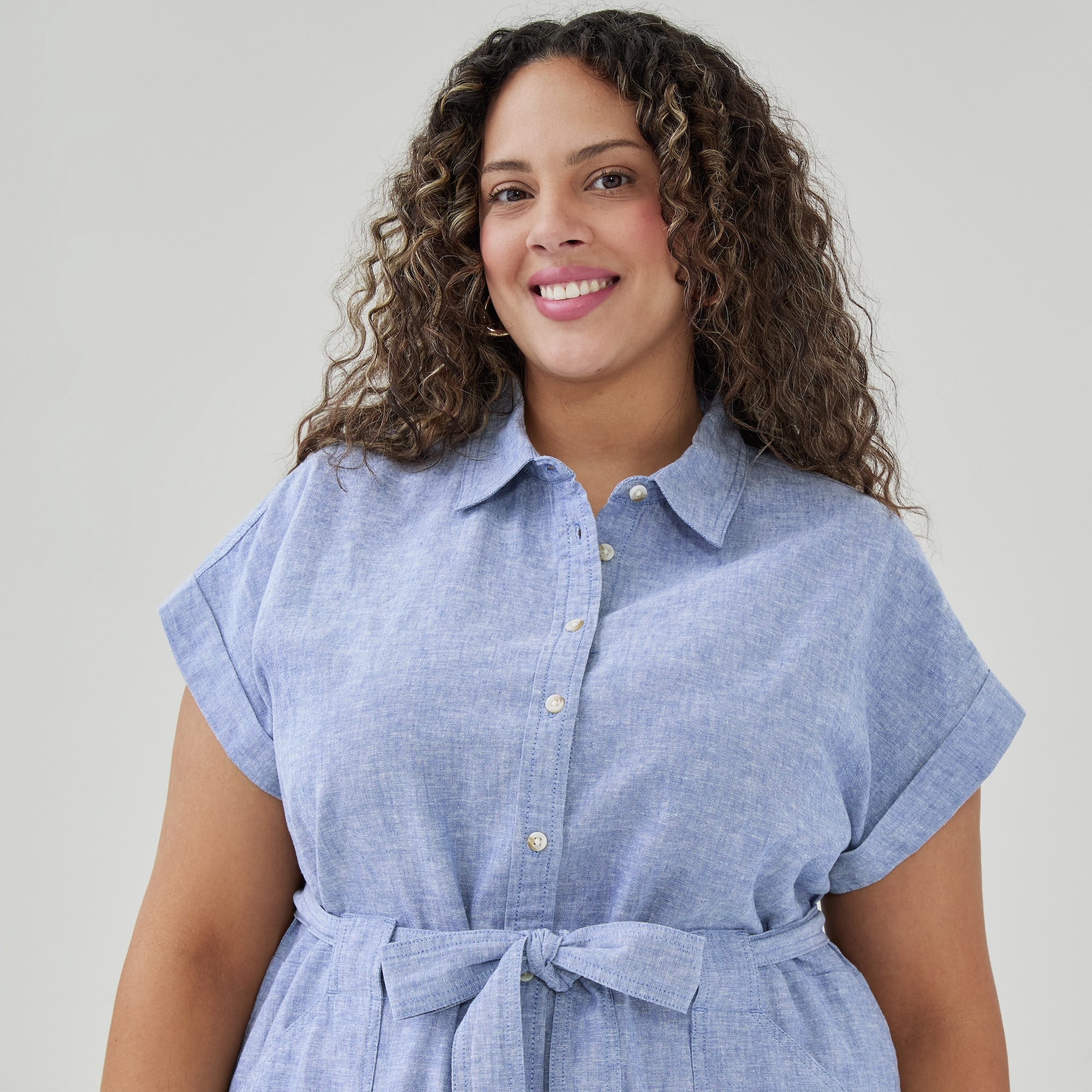 Linen Cotton Midi Dress in Blue Mix from Joe Fresh Linen Cotton Midi Dress in Blue Mix from Joe Fresh