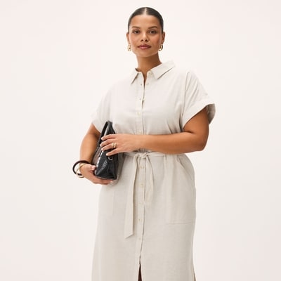 Women+ Cotton Linen Midi Dress - Linen