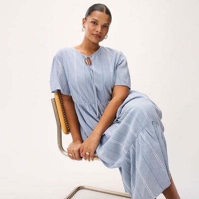 Women+ Flutter Sleeve Tiered Midi Dress - Dusty Blue