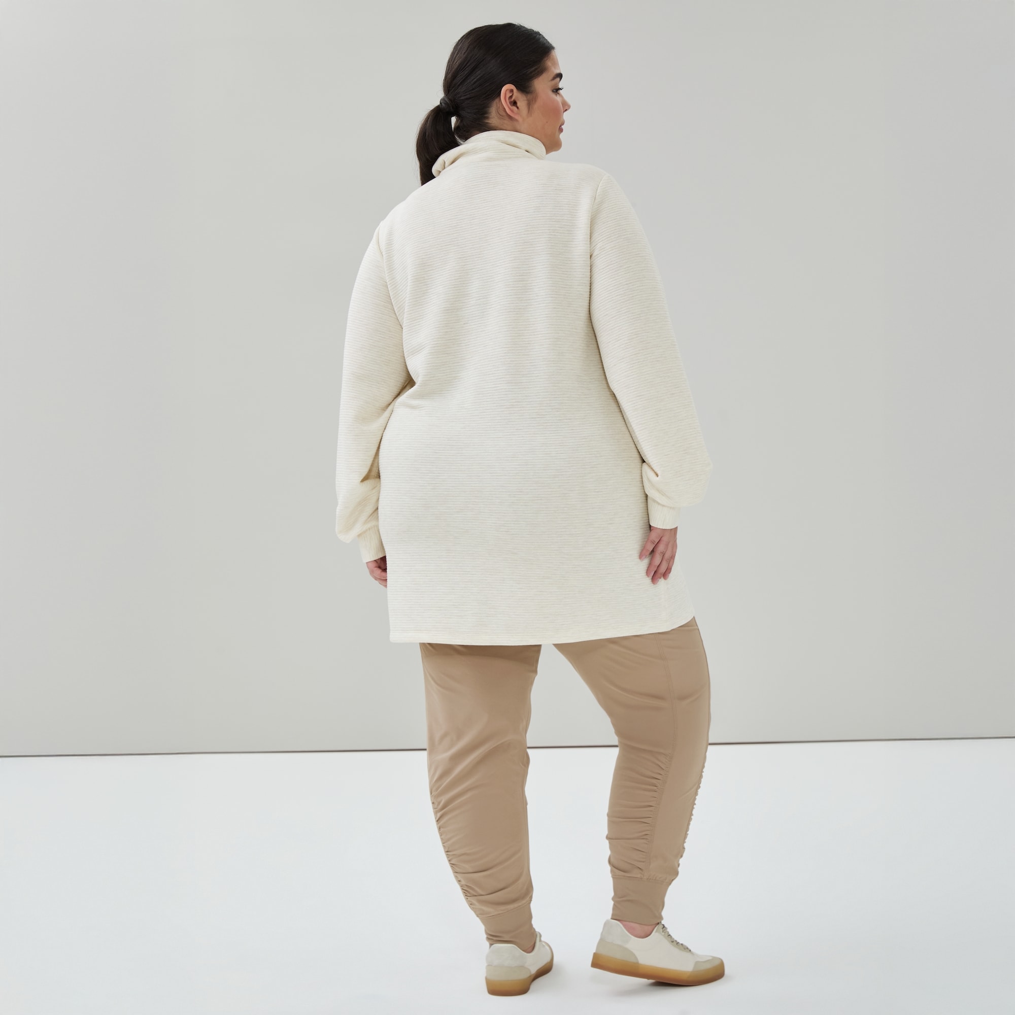 Women+ Active Quarter-Zip Pullover in Oat Mix from Joe Fresh