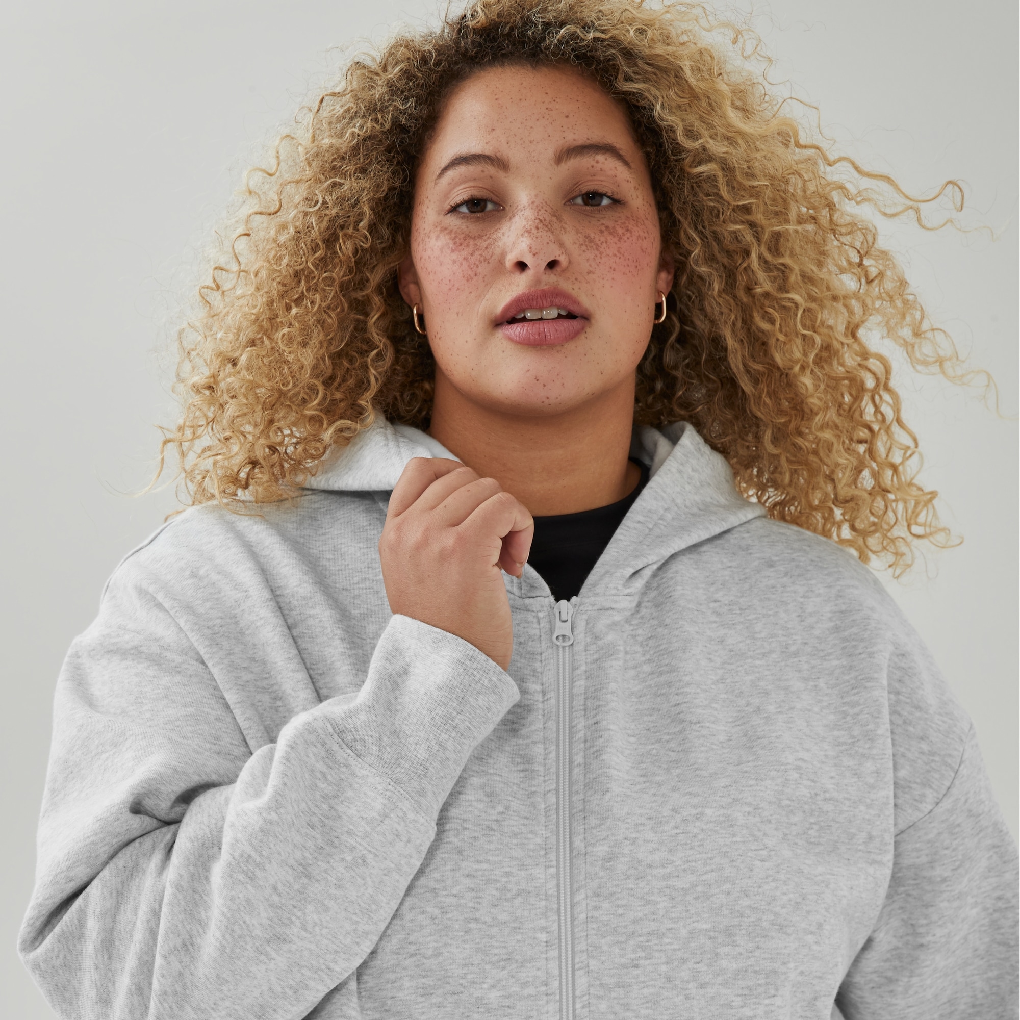 Women+ CozyFleece Long Hooded Jacket in Grey Mix from Joe Fresh