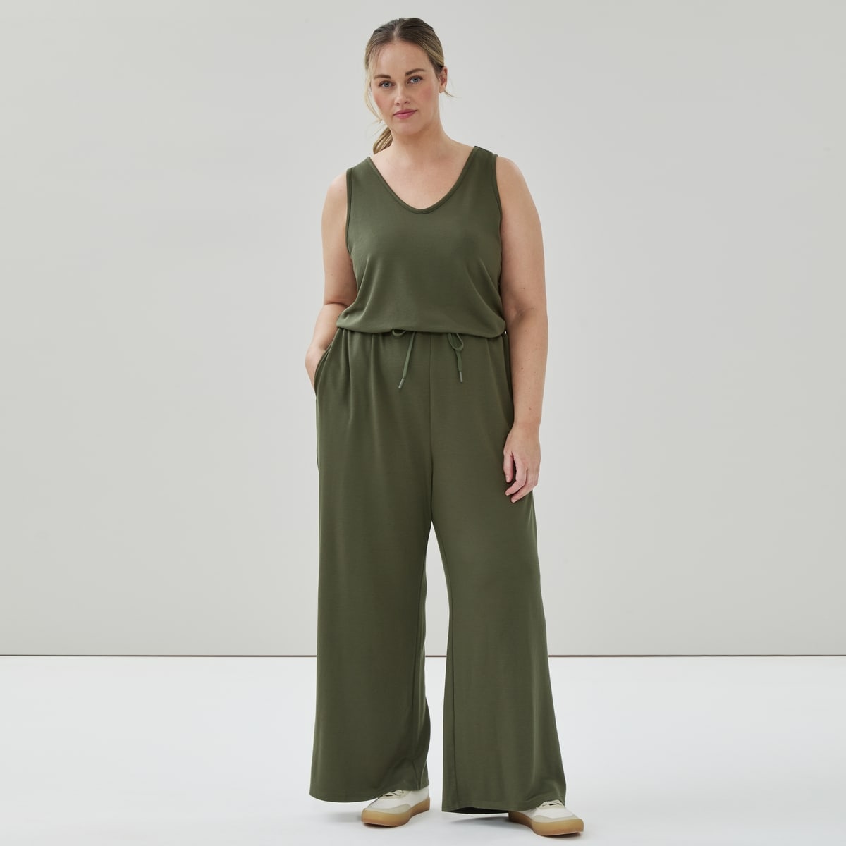 Active Micro French Terry Jumpsuit - Army Green