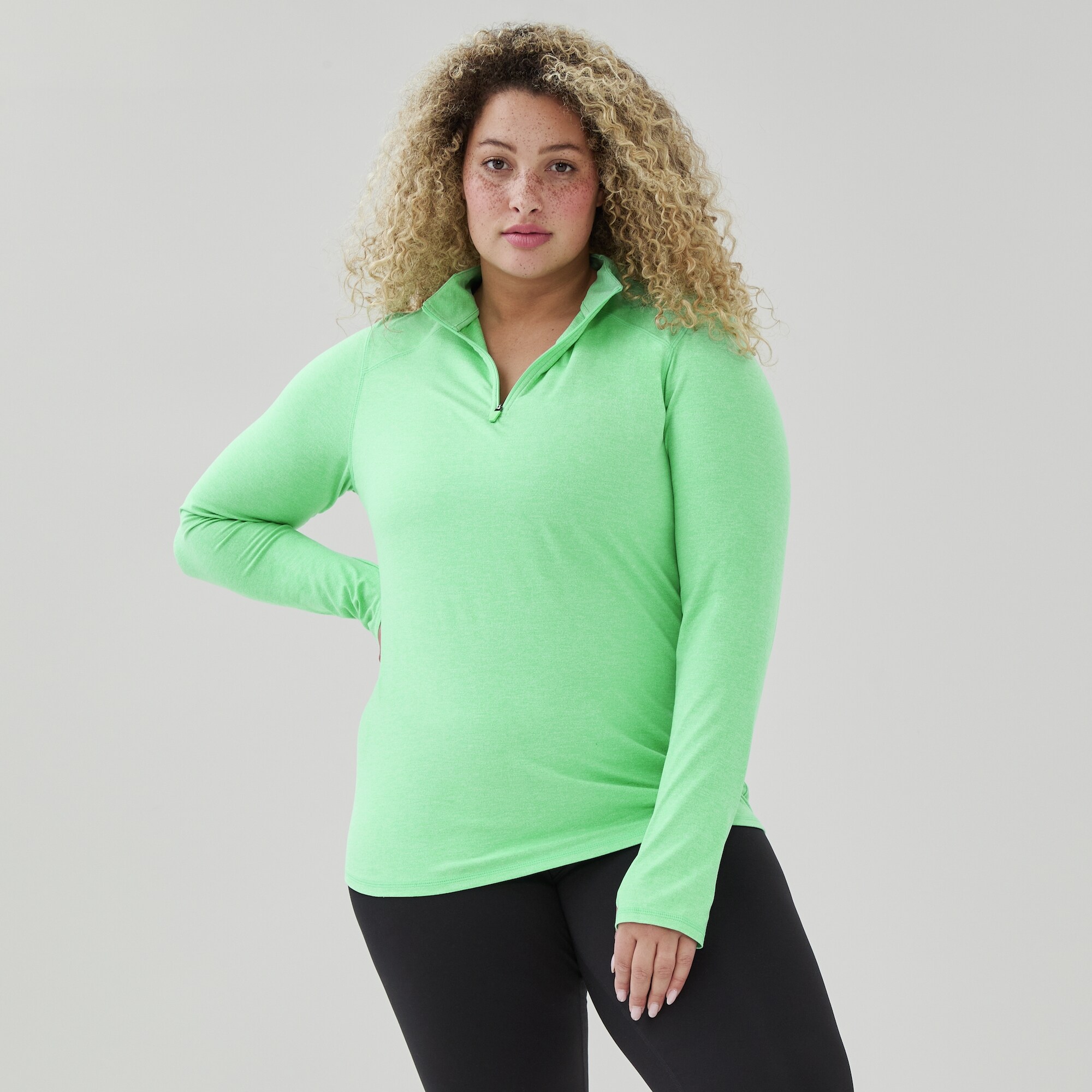Women+ Active Quarter-Zip Pullover in Aqua Mix from Joe Fresh