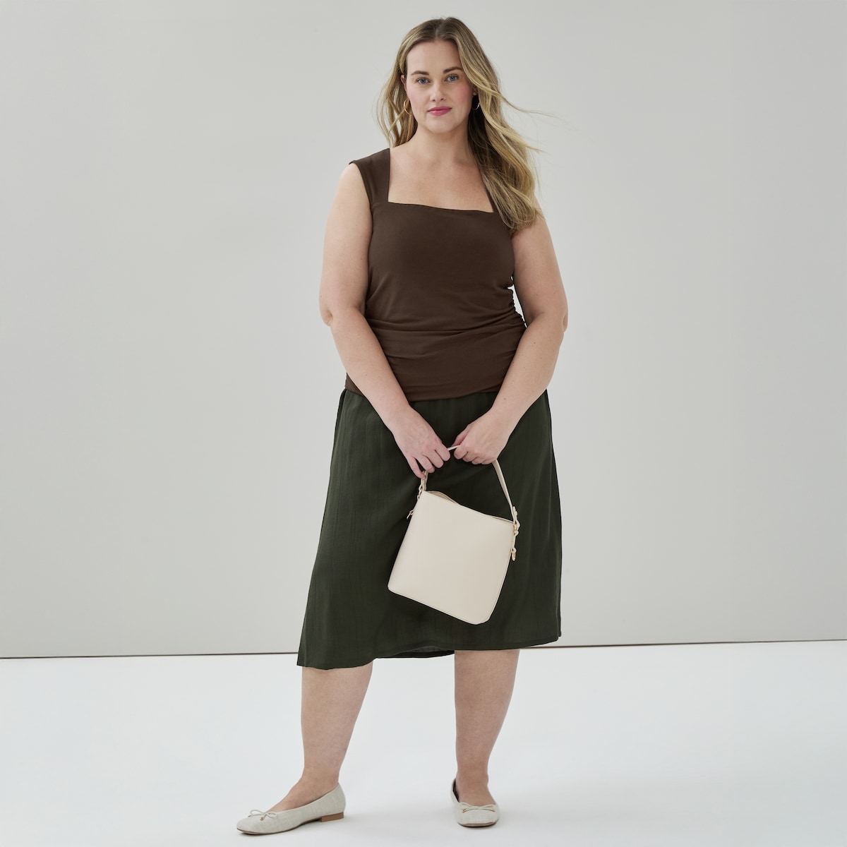 Women+ Ruched Square Neck Tank - Dark Brown
