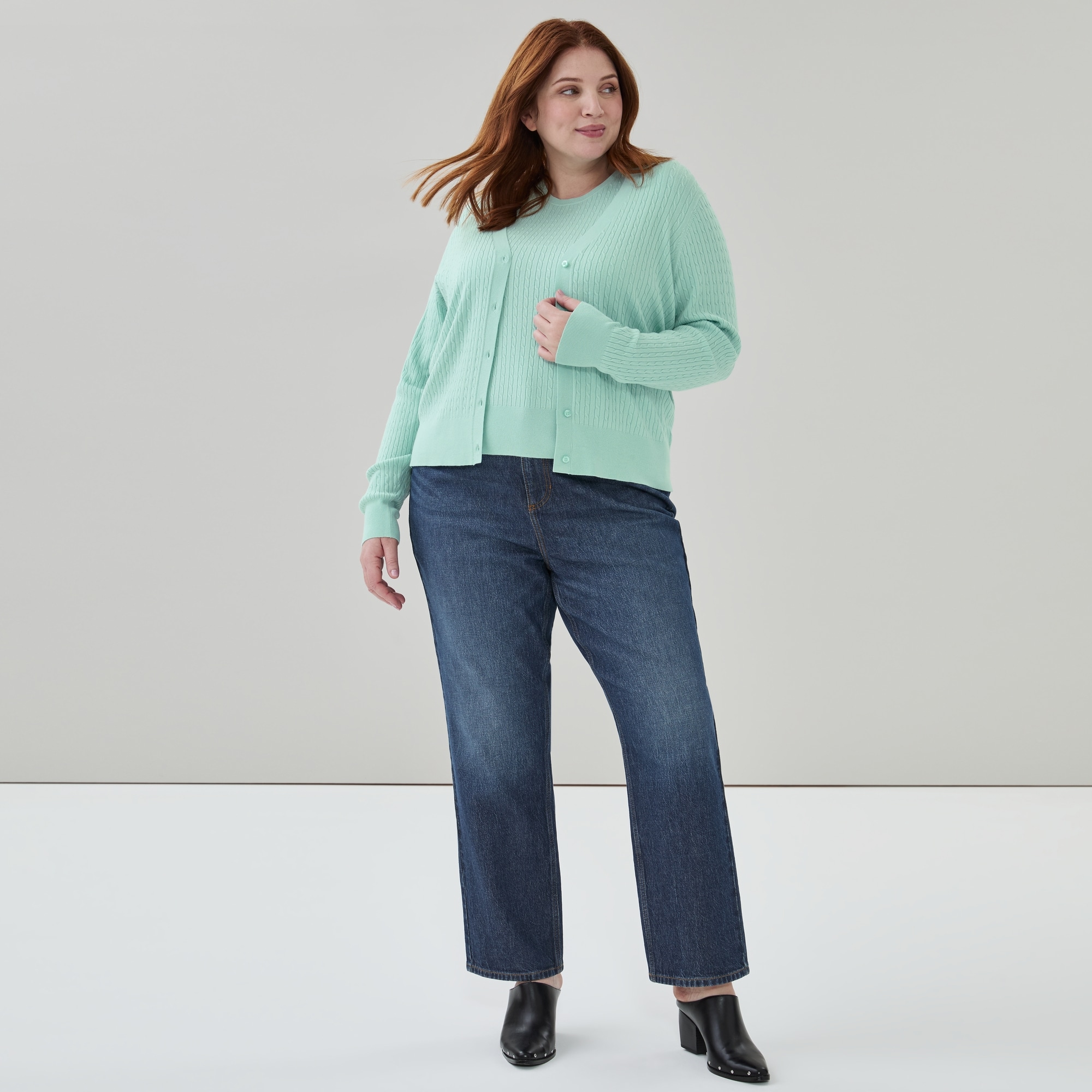 Women+ Cable Knit Cardigan in Aqua from Joe Fresh