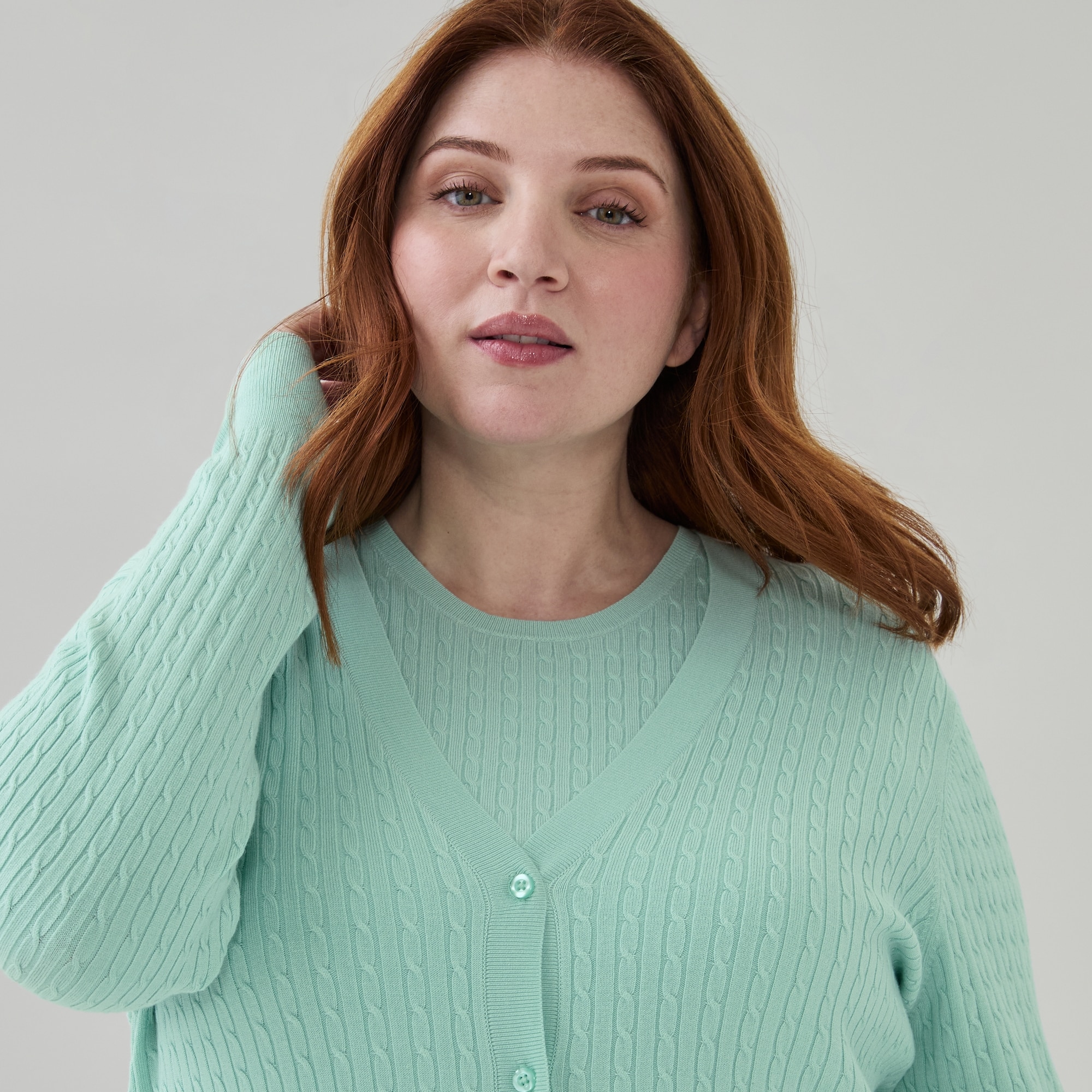 Women+ Cable Knit Cardigan in Aqua from Joe Fresh