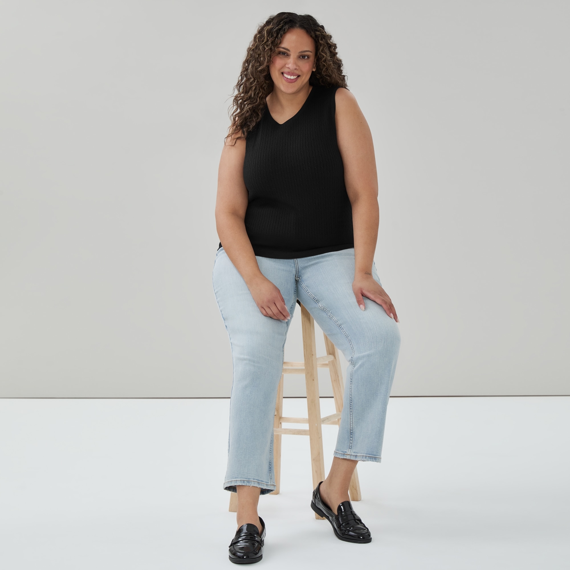 Women+ Cable Knit Tank in JF Black from Joe Fresh
