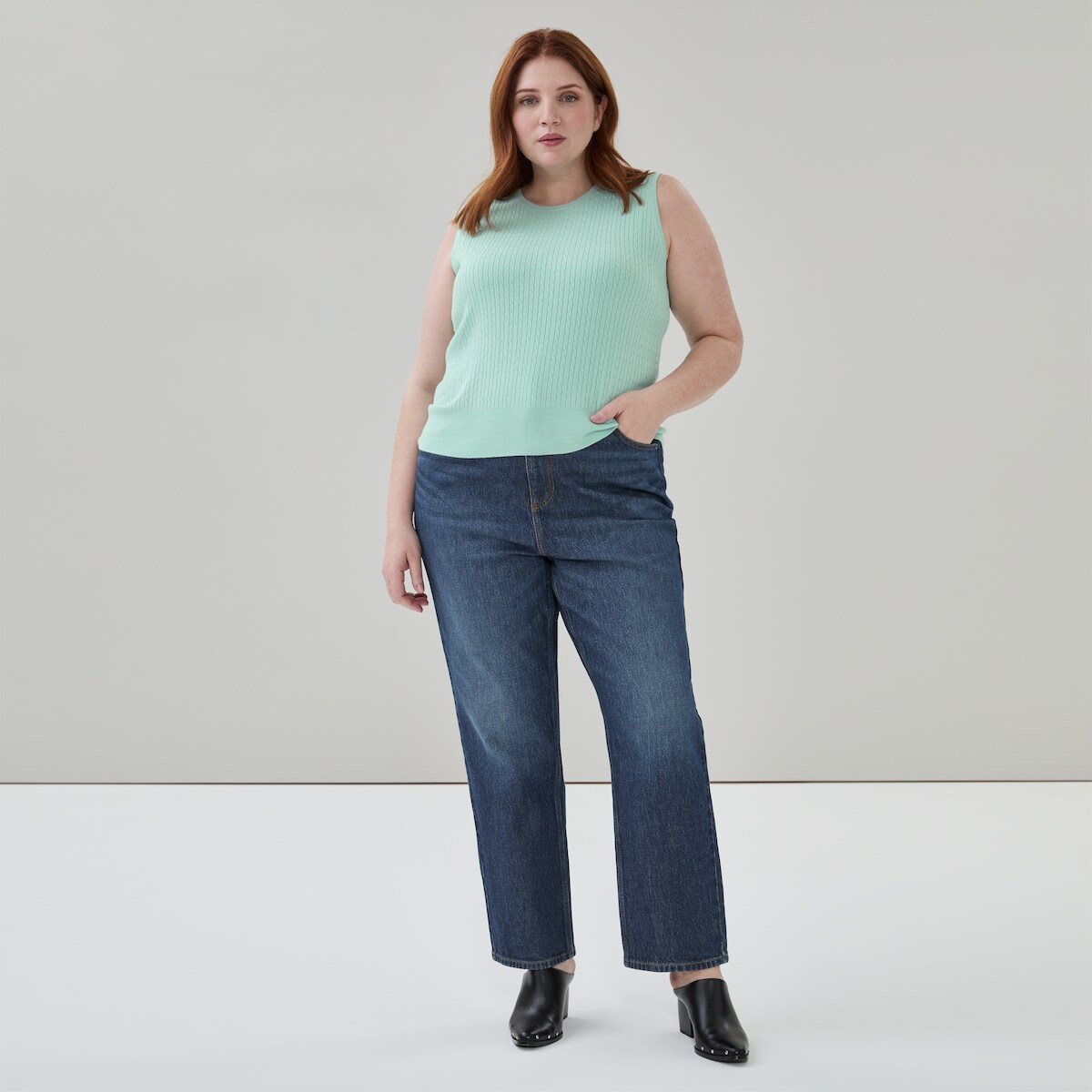 Women+ Cable Knit Tank - Aqua