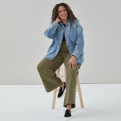 Chemise surdim. à manche longue en denim Femmes+  - Laver Moyen