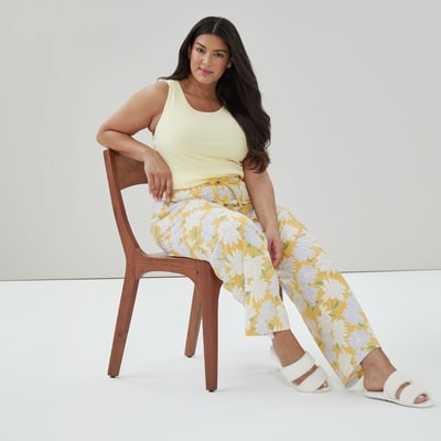 Pantalon de nuit imprimé en coton Femmes+ - Jaune Foncé