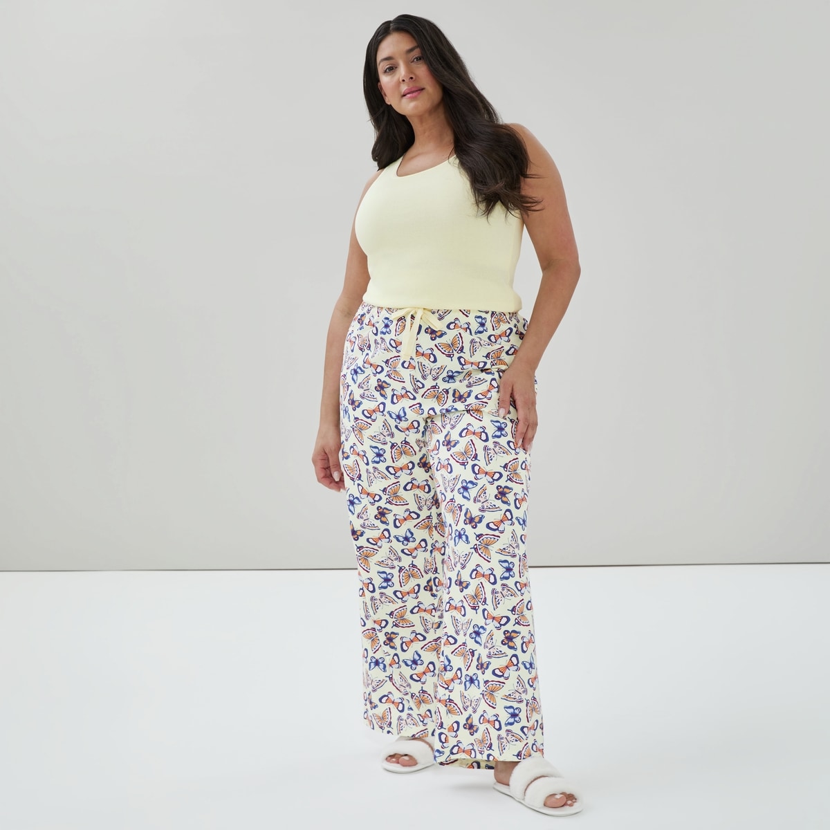 Women+ Printed Cotton Sleep Pant - Pale Yellow