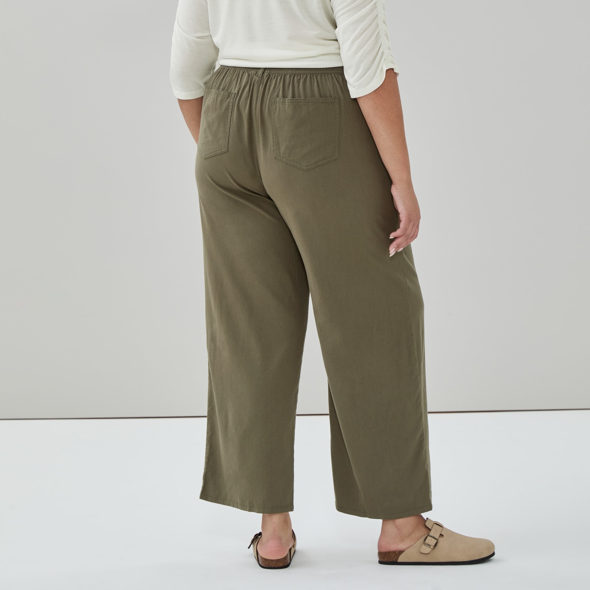 Women+ Dark Olive Wash Pull-On Pant in Dark Olive from Joe Fresh