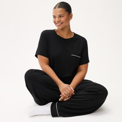 Ens. pyjama en jersey et modal Femmes+ - Noir JF