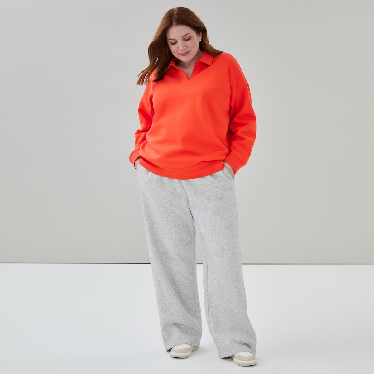 Chandail en molleton  col polo Femmes+