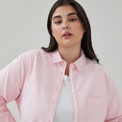 Women+ Oxford Button-Up Tunic - Light Pink Mix