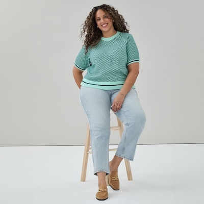 Chandail en tricot à manches raglan bouffantes - Bleu-Vert