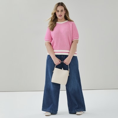 Chandail en tricot à manches raglan bouffantes - Rose