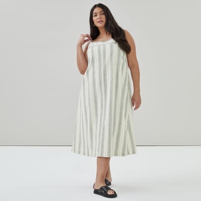Robe cami rayée en lin mélangé Femmes+ - Blanc Cassé