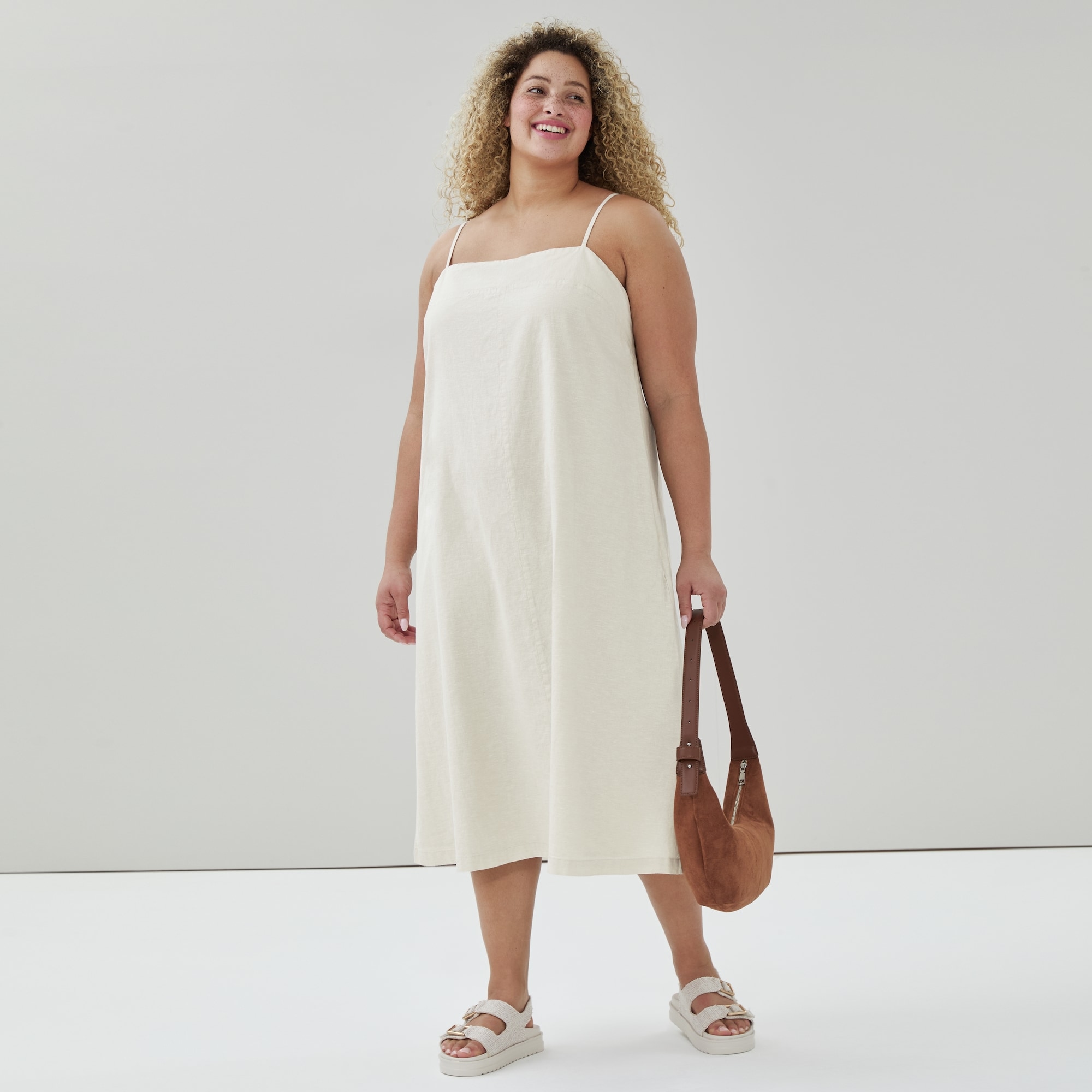 linen cut out midi dress Linen Silk Blend Cut Out Dress main image 0