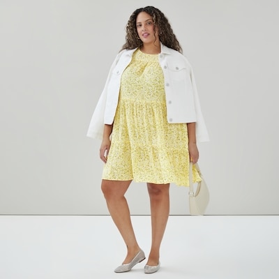 Robe imprimée à manches courtes à volants Femmes+ - Jaune