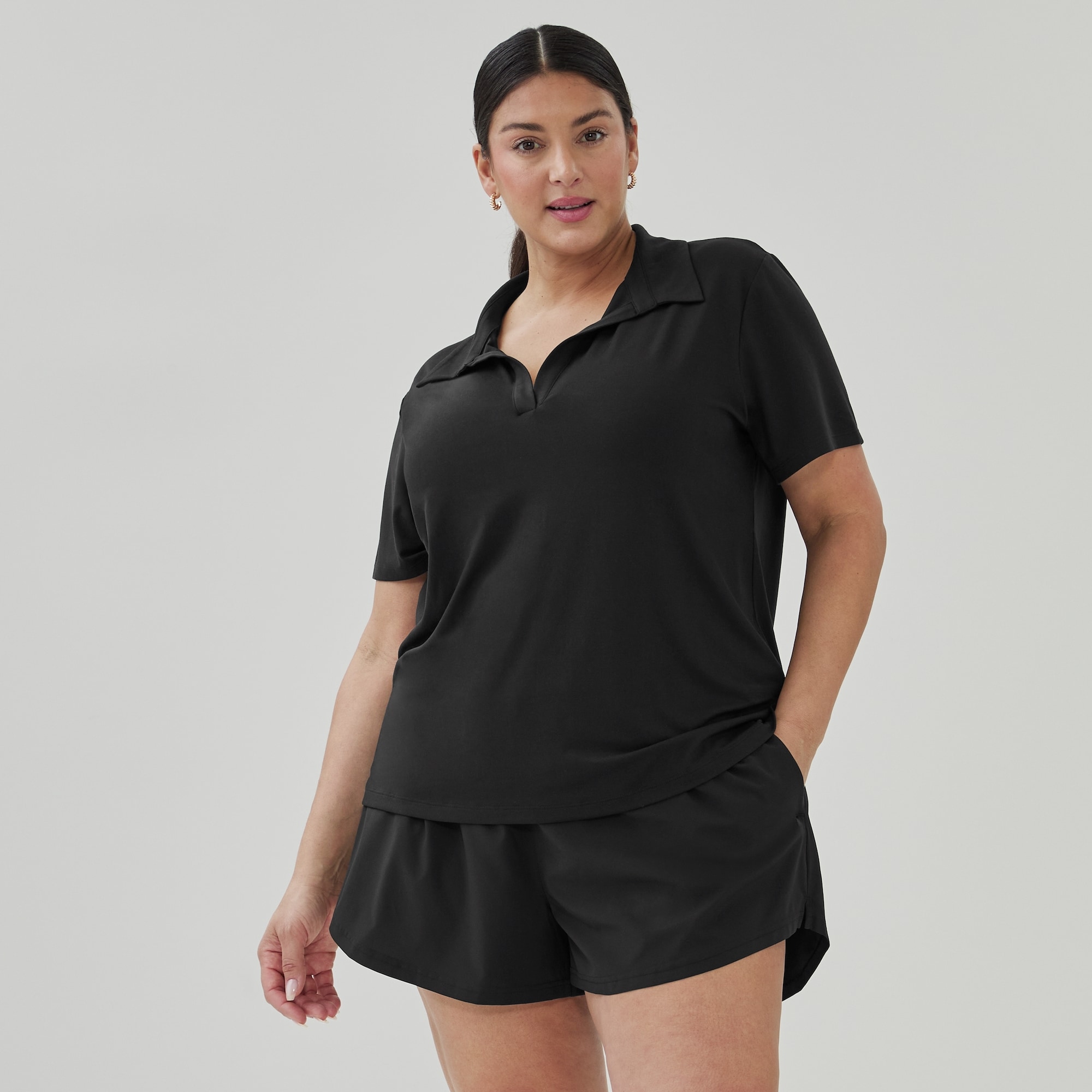 Women+ Active Polo T-Shirt in Black from Joe Fresh