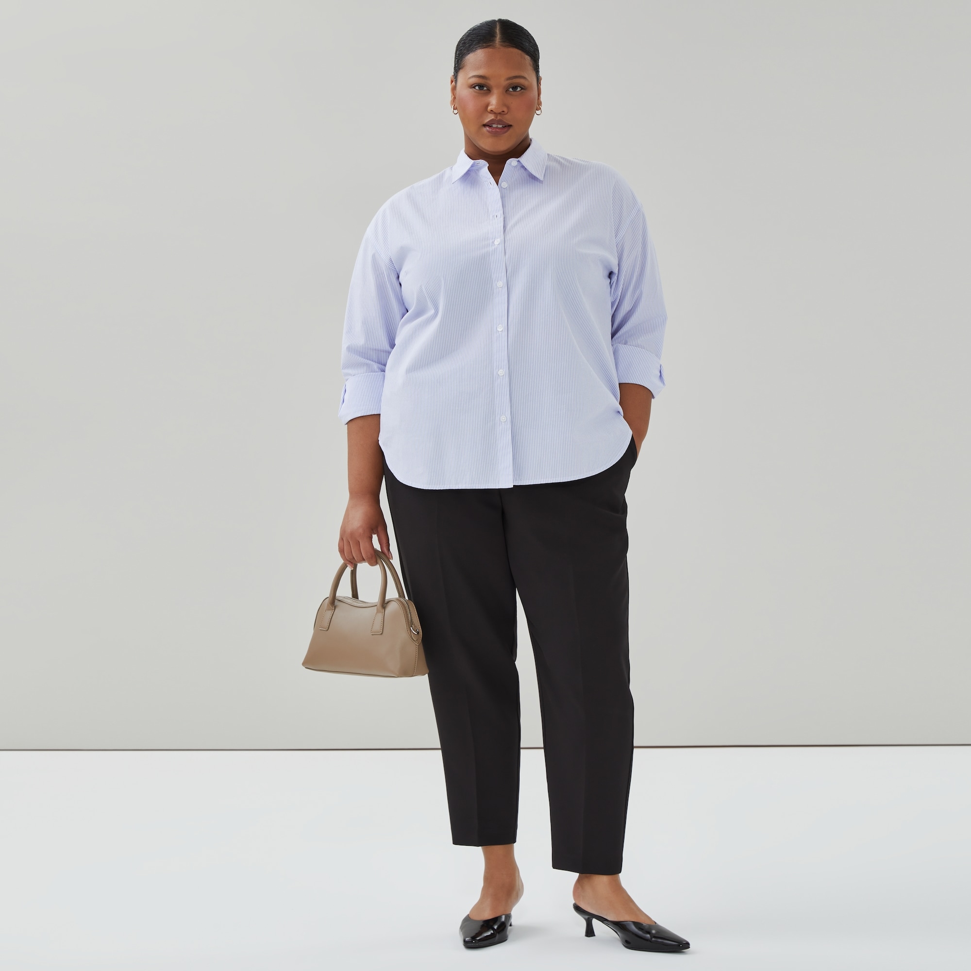 Women+ Striped Oversized Button-Up